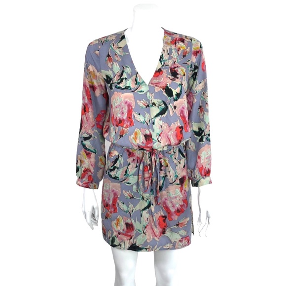 Eight Sixty size XS Drawstring Shirt Dress Lavender Floral Print - Picture 1 of 11